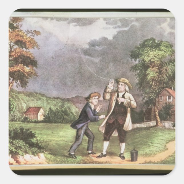 Adesivo Quadrado Experiência de Franklin em eletricidade (Frente)