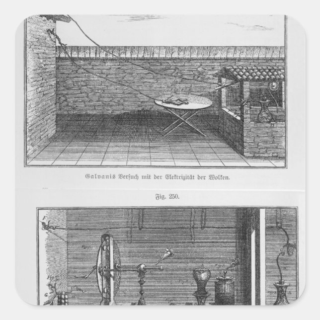 Adesivo Quadrado Experimento com sapos de Louis Galvani (Frente)