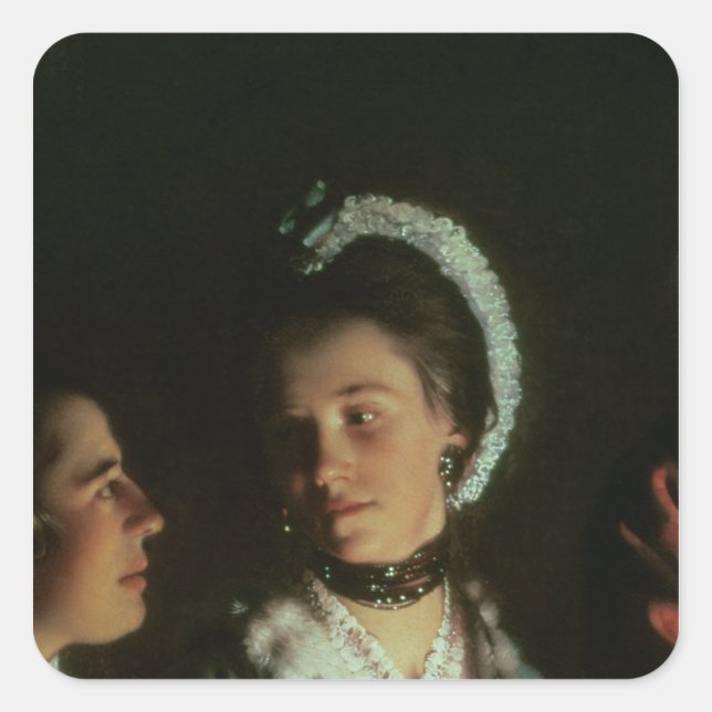 Adesivo Quadrado Experimento em um Pássaro na Bomba de Ar, 1768 (Frente)