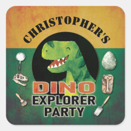 Adesivo Quadrado Explorador de Dinossauro Personalizado Aniversário
