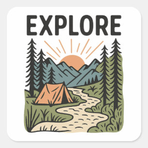 Adesivo Quadrado Explore Aventura ao Ar Livre Acampamento Trilha