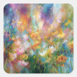 Adesivo Quadrado Explosão floral cósmica abstrata em cores pastéis