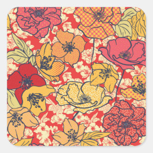 Adesivo Quadrado Explosão Floral: Tendência Da Vintagem Sem Pernas.
