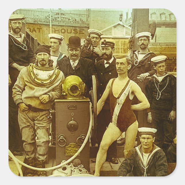 Adesivo Quadrado Exposição Real Naval 1891 Lanterna Mágica Slide (Frente)