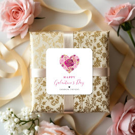 Adesivo Quadrado Exquisite Pink Floral Heart Galentine's Day Party 