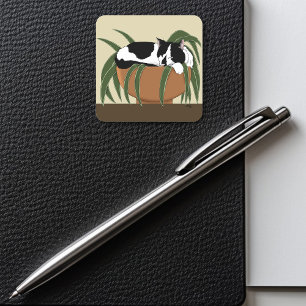 Adesivo Quadrado Fábrica Branca Negra de Gato Engraçado