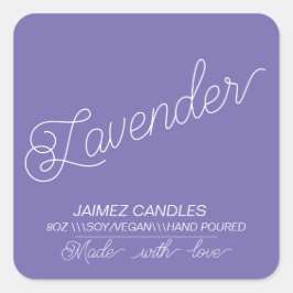 Adesivo Quadrado Fabricante de Velas Veganas de Soja Preta Lavanda