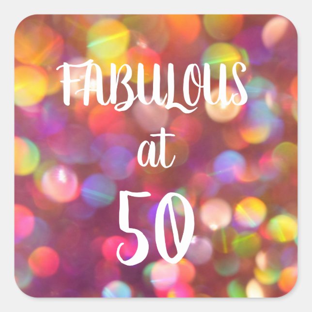 Adesivo Quadrado Fabuloso no 50 Rainbow Bokeh Square Sticker (Frente)