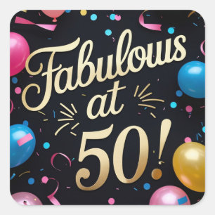 Adesivo Quadrado Fabuloso no aniversário de 50 Confetti Balões Colo