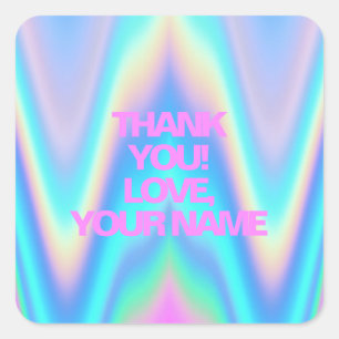 Adesivo Quadrado Fabuloso nome de texto holográfico de unicórnio 