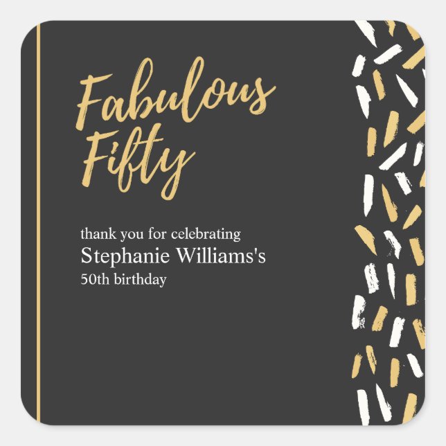 Adesivo Quadrado Fabulous Fifty Golden Modern Woman's 50th Birthday (Frente)