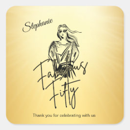 Adesivo Quadrado Fabulous Fifty Woman Gold Sketch 50th Birthday