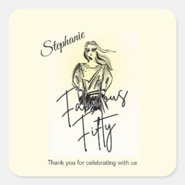 Adesivo Quadrado Fabulous Fifty Woman White Sketch 50th Birthday