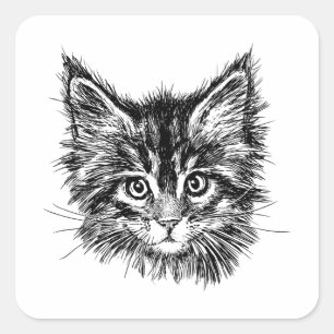 Adesivo Quadrado Face de Kitten Preta e Branca