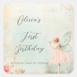 Adesivo Quadrado Fada de flores Aniversário