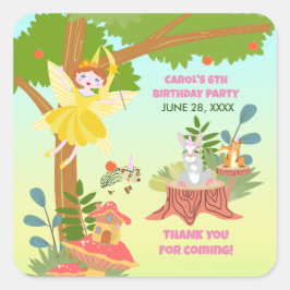 Adesivo Quadrado Fada de Jardim com Festa de aniversário de amigos
