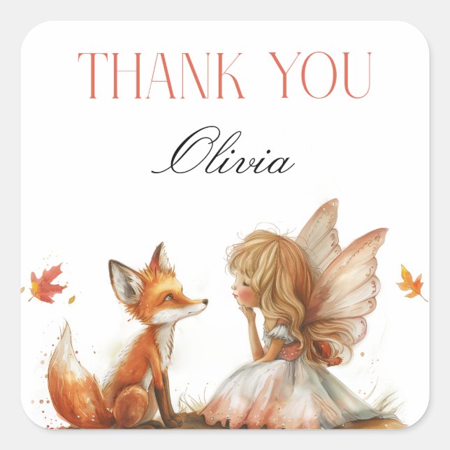 Adesivo Quadrado Fada de Queda Primeiro Aniversário Obrigado com um (Frente)