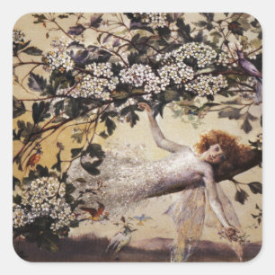 Adesivo Quadrado Fada em um ramo