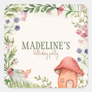 Adesivo Quadrado Fada Encantada Floresta Mushroom Greenery Floral