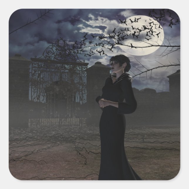 Adesivo Quadrado Fada Escura Spooky em Lua (Frente)