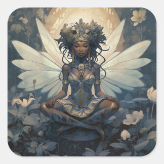 Adesivo Quadrado Fada Negra Sentada num Lily Pad
