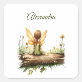 Adesivo Quadrado Fada solitário sentada em um diário