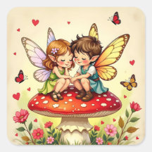 Fadas Lindas em Cogumelos Retro Vintage