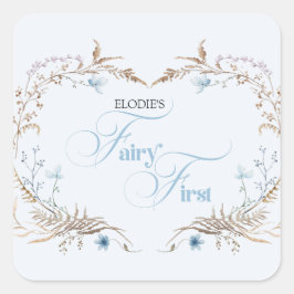 Adesivo Quadrado Fairy First Birthday Invitation | Elegant Blue 