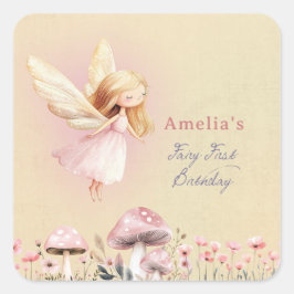 Adesivo Quadrado Fairy First Tema Menina de 1º Aniversário Personal