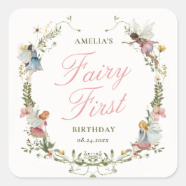 Adesivo Quadrado Fairy First Vintage Floral Birthday
