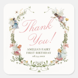 Adesivo Quadrado Fairy First Vintage Floral Birthday