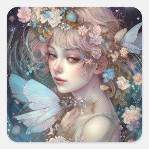 Adesivo Quadrado Fairy Girl Fantasy Art