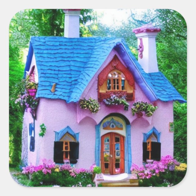 Adesivo Quadrado Fairytale Colorful House (Frente)