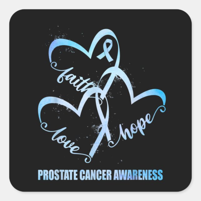 Adesivo Quadrado Faith Hope Love Light Blue Ribbon Prostate Cancer (Frente)