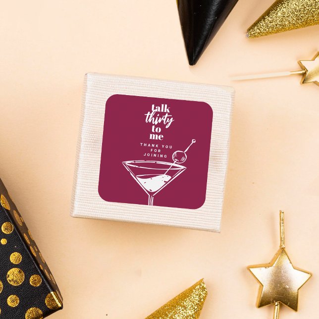 Adesivo Quadrado Fale 30 comigo, aniversário de 30 anos Cocktail Pa (Criador carregado)