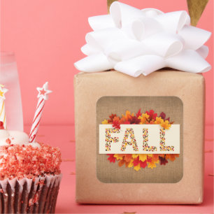 Adesivo Quadrado Fall Farmhouse Colorors Autumn Leaves em Burlap