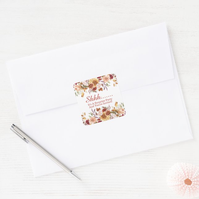 Adesivo Quadrado Fall Floral Surprise Party (Envelope)