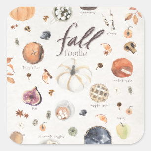 Adesivo Quadrado Fall Foodie List Balde Janto de Ação de Graças