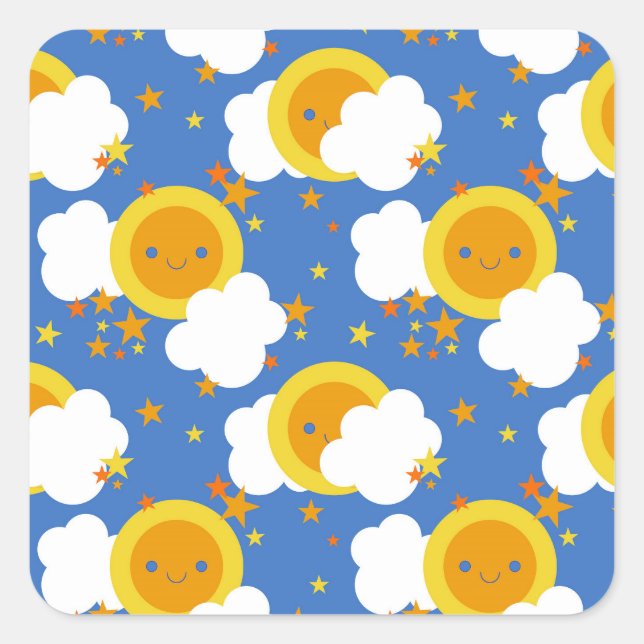 Adesivo Quadrado Falln Kawaii Moon, Estrelas, Sol (Frente)