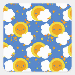 Adesivo Quadrado Falln Kawaii Moon, Estrelas, Sol