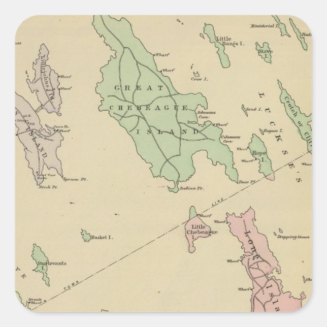 Adesivo Quadrado Falmouth Foreside, ilhas adjacentes, Baía de Casco (Frente)