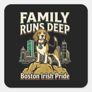 Adesivo Quadrado Família Corre Profundo Beagle Irlandês de Boston