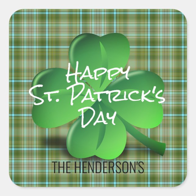 Adesivo Quadrado Família de Dias de São Patrícios de Shamrock na Ir (Frente)