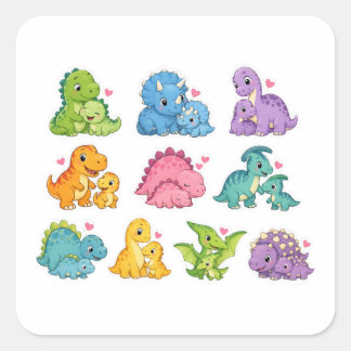 Adesivo Quadrado Família de Dinossauros Fofa Arte
