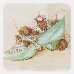 Adesivo Quadrado Família de mouse em um Calçado por Beatrix Potter