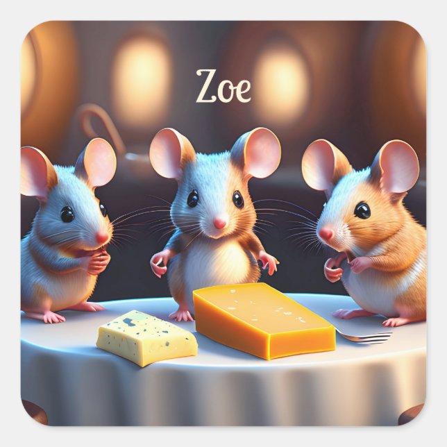 Adesivo Quadrado Família de mouse na mesa de jantar (Frente)