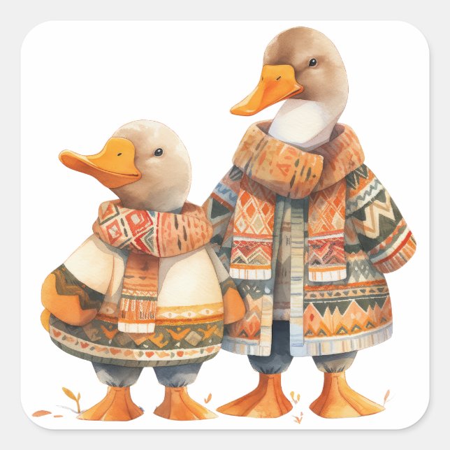 Adesivo Quadrado Família de Patos Caindo Vinheta (Frente)