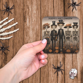 Adesivo Quadrado Família Esqueleto Feliz Dia das Bruxas