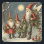 Adesivo Quadrado Família Fada Tale Christmas Gnomo na Floresta de i<br><div class="desc">Ilustração de conto de fadas de Natal</div>