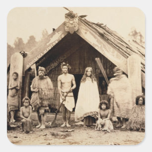 Adesivo Quadrado Família maori, Nova Zelândia, c.1880s (impressã